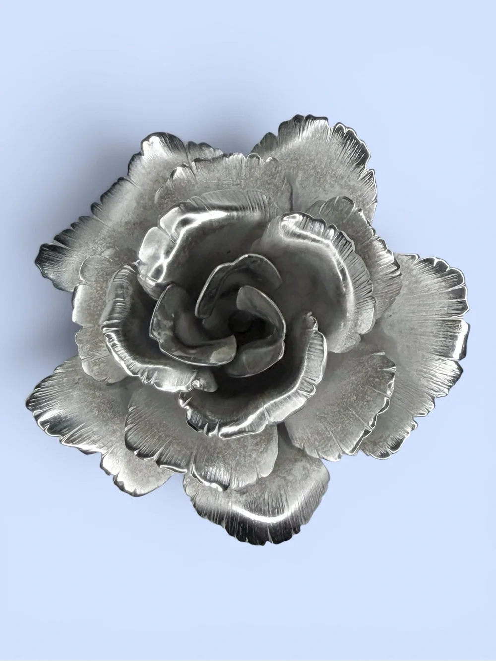 Vintage Giovanni Silver Tone Rose Brooch Large Floral Pin Signed